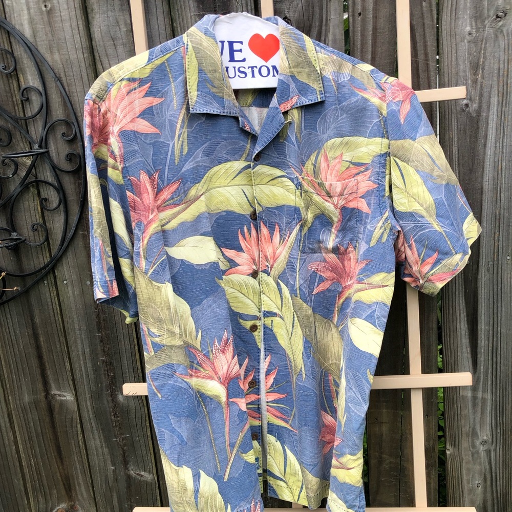 Tommy Bahama Silk Hawaiian Shirt Floral Leaf Print L